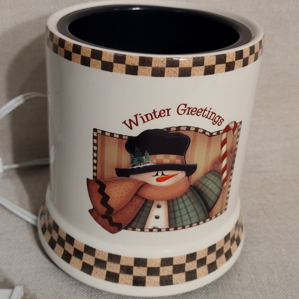 Primitive Winter Greetings Snowman Candle Warmer